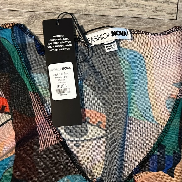 FashionNova sheer crop abstract top, size Large NWT - Picture 2 of 3